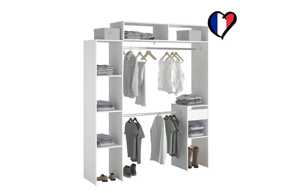 concept-usine-elysee-dressing-extensible-140-cm-blanc-bois-avec-tiroir image 1