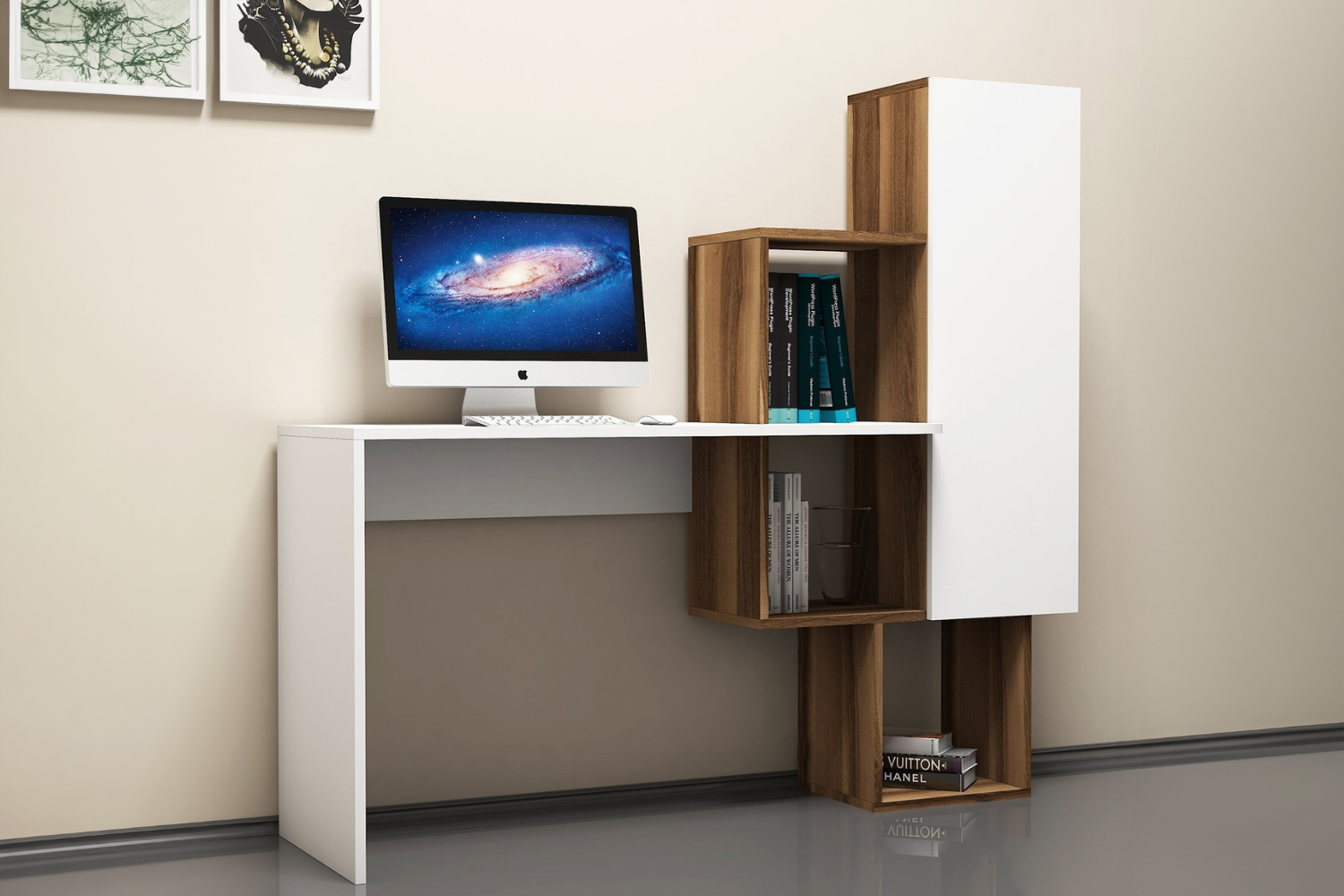 concept-usine-turku-bureau-bois-blanc-145-cm-6-rangements image 3
