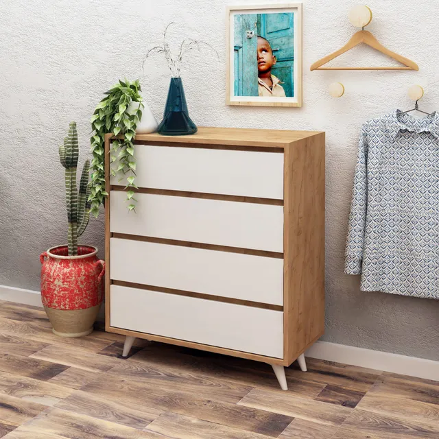 concept-usine-lodz-commode-blanche-bois-4-tiroirs-scandinave image 1