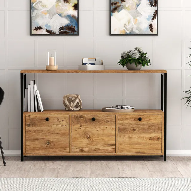 concept-usine-fero-buffet-120-cm-bois-noir-3-portes image 1