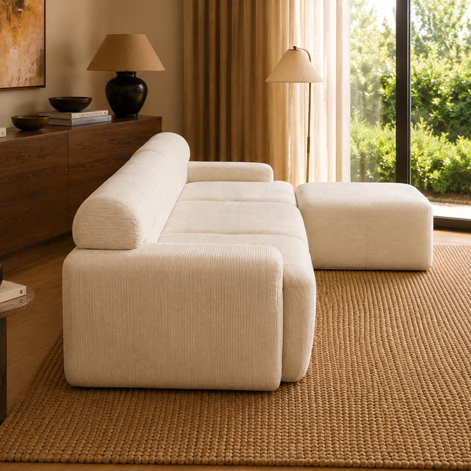 concept-usine-sheffy-canap-4-places-velours-c-tel-beige-avec-pouf image 6