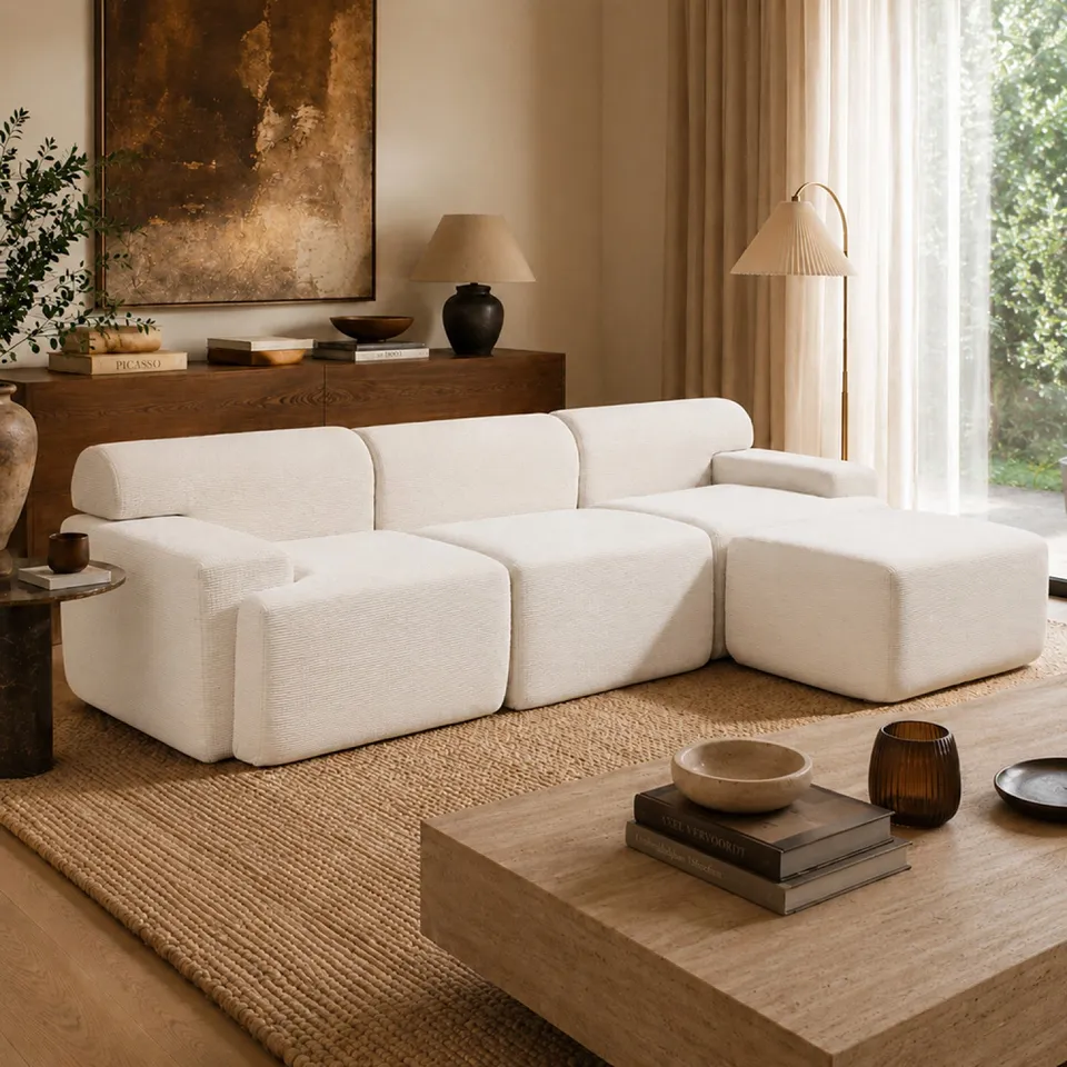 concept-usine-sheffy-canap-4-places-velours-c-tel-beige-avec-pouf image 1