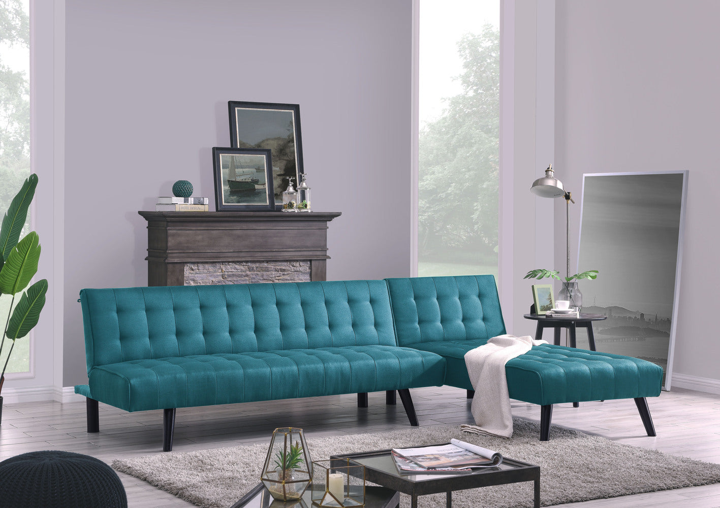 concept-usine-tim-canap-d-angle-convertible-tissu-bleu-4-places image 1