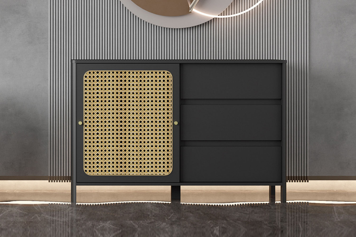 concept-usine-bali-buffet-noir-cannage-porte-coulissante image 1