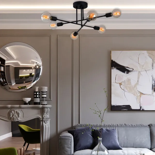 concept-usine-andrea-plafonnier-fer-noir-6-lampes-salon image 1