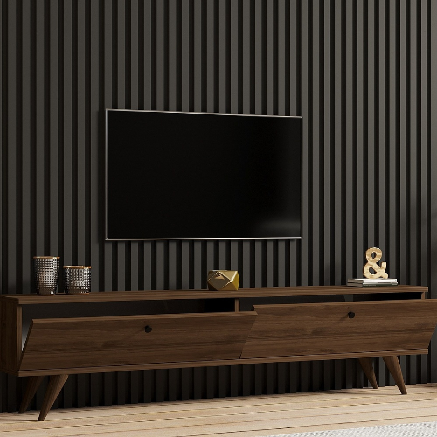 concept-usine-poly-meuble-tv-noyer-160-cm-avec-placards image 2