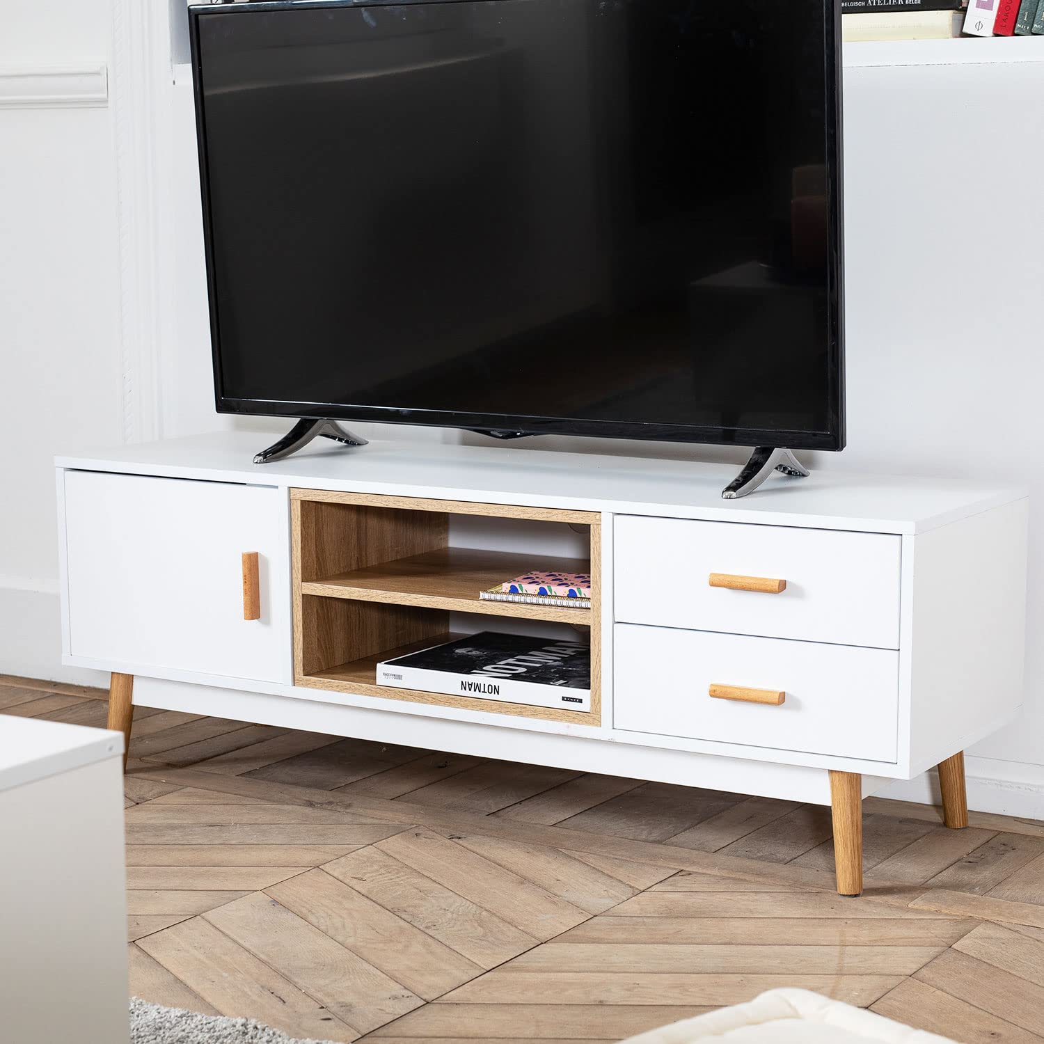 happy-garden-ross-meuble-tv-blanc-scandinave-130-cm-2-tiroirs image 2
