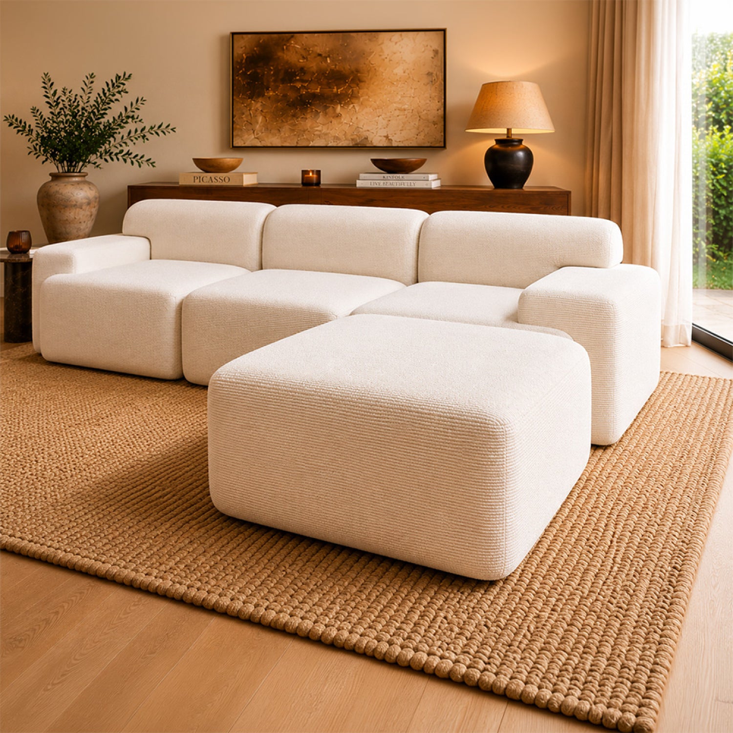 concept-usine-sheffy-canap-4-places-velours-c-tel-beige-avec-pouf image 3