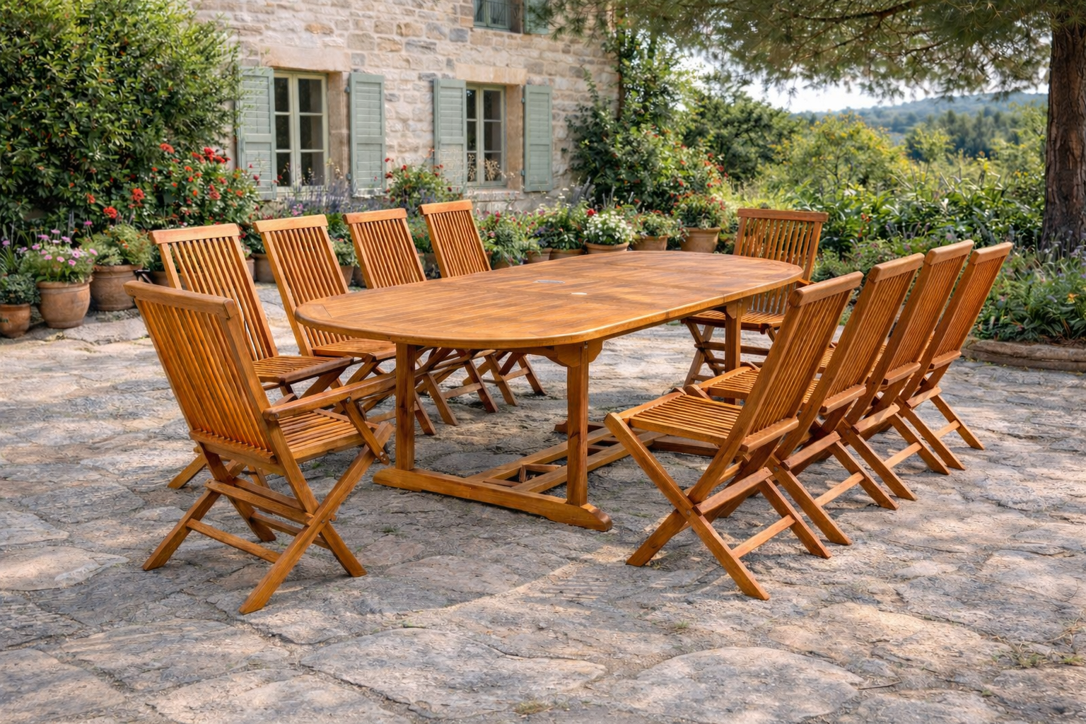 concept-usine-lubok-10-ovale-salon-jardin-teck-10-chaises-extensible image 2