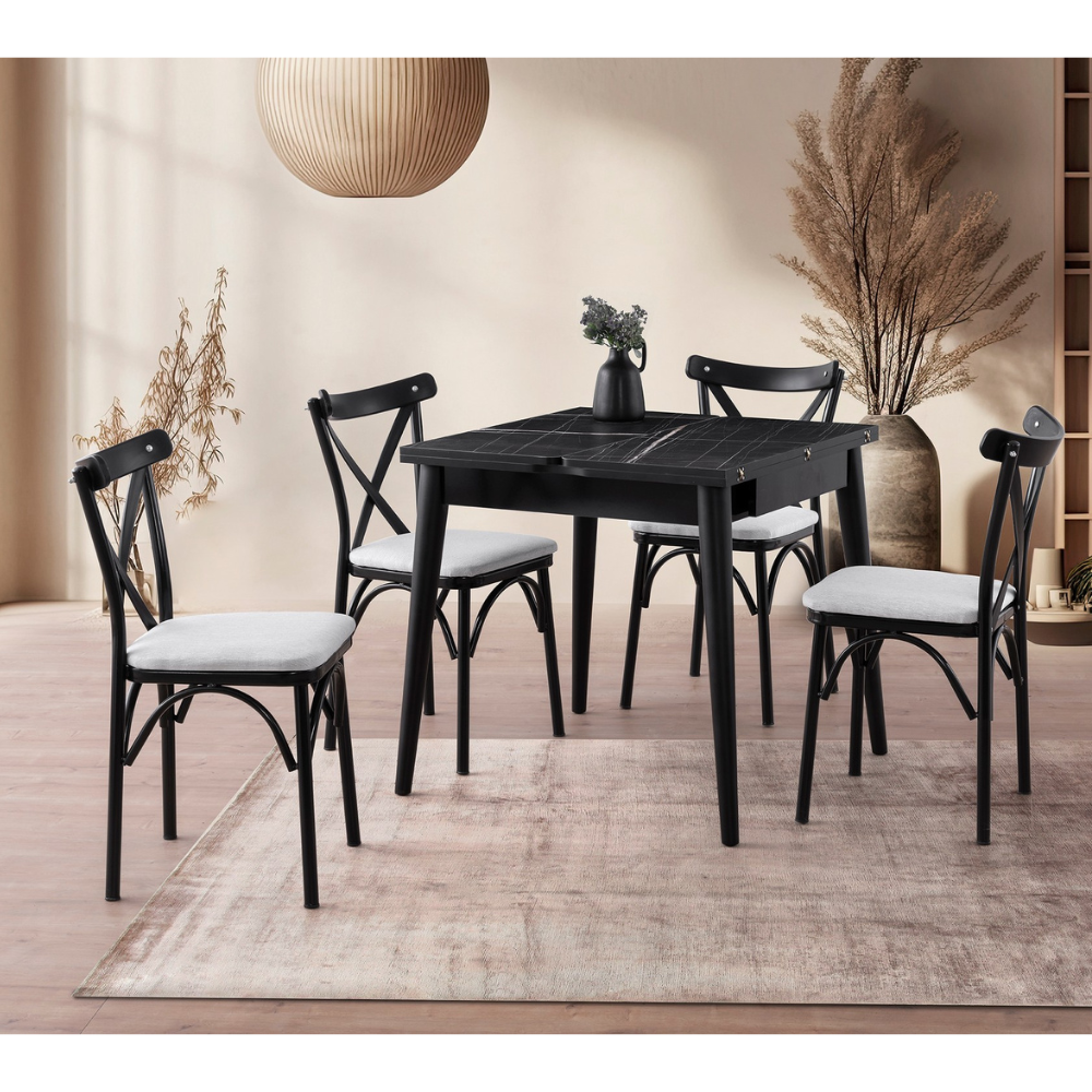 concept-usine-kavala-table-manger-extensible-noire-4-places image 1