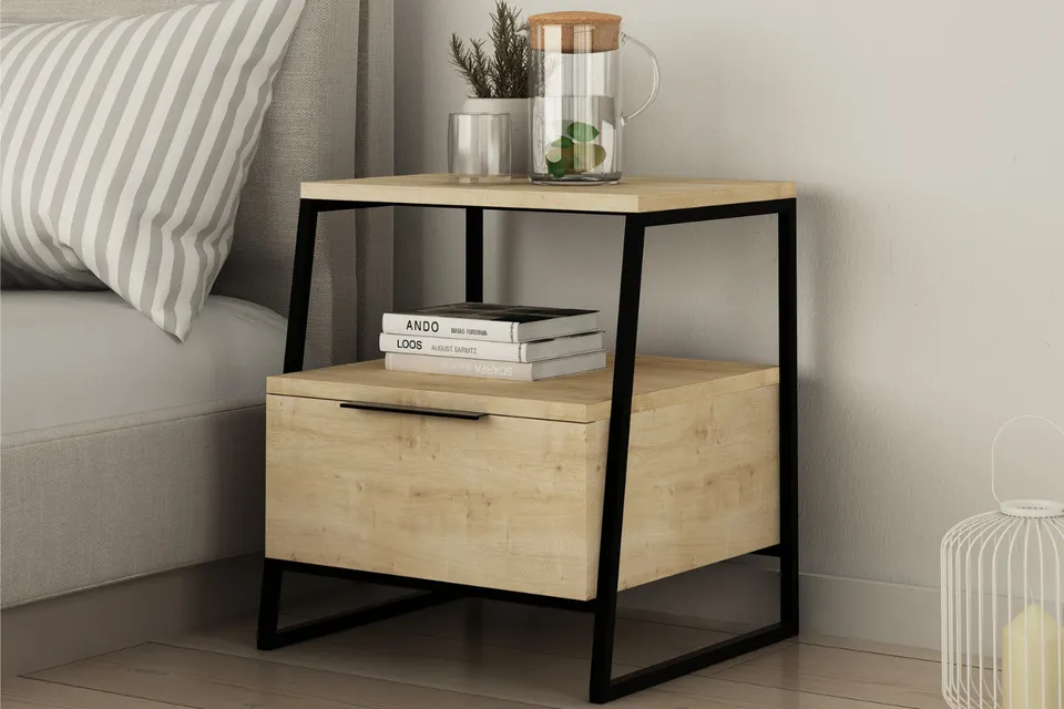concept-usine-inka-table-de-chevet-bois-noir-industrielle image 1