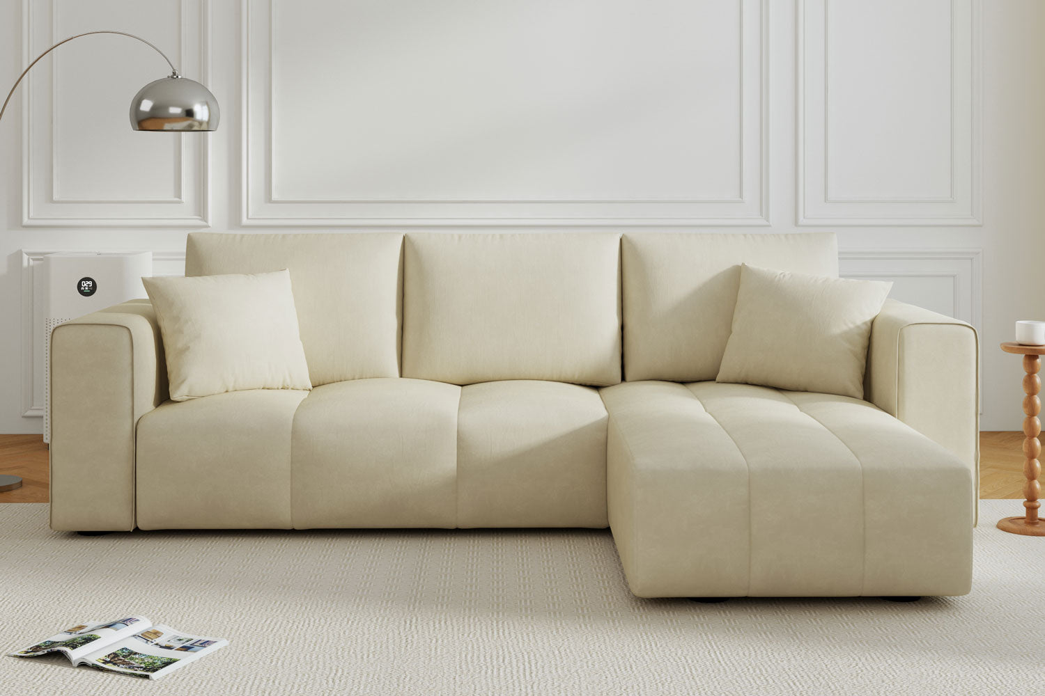 concept-usine-brighton-canap-angle-convertible-velours-beige image 3