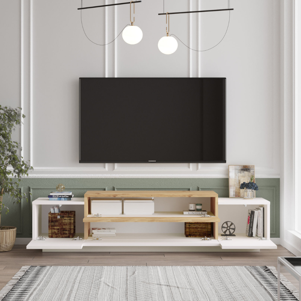 concept-usine-melo-meuble-tv-160-cm-blanc-bois image 2