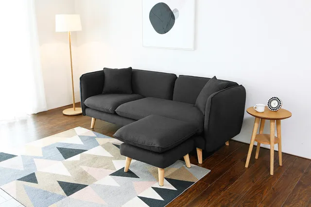 concept-usine-isko-canap-droit-tissu-gris-3-places-avec-pouf image 1