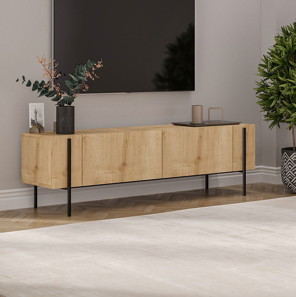 concept-usine-frena-meuble-tv-ch-ne-m-tal-160-cm-placards image 1