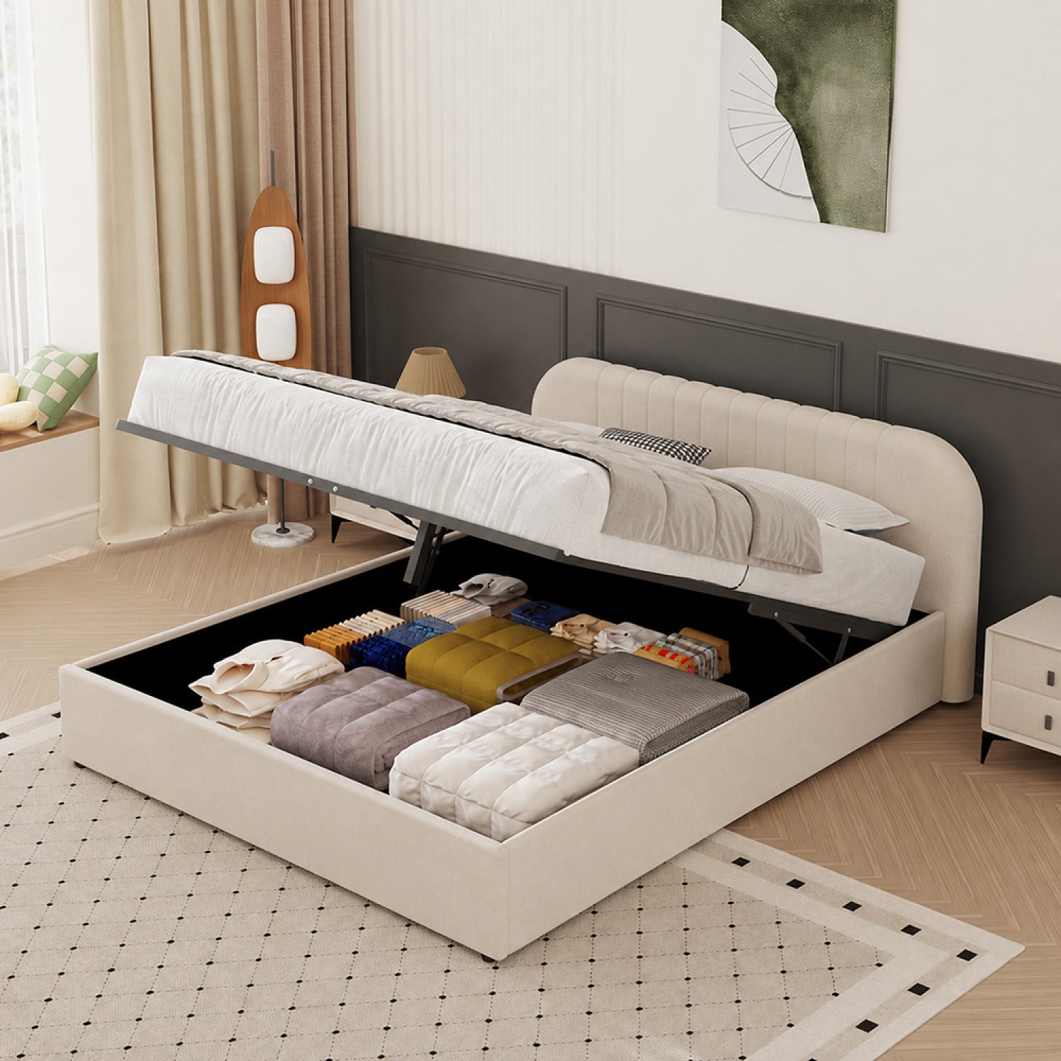 concept-usine-irvine-lit-coffre-160x200-velours-beige-avec-rangement image 4