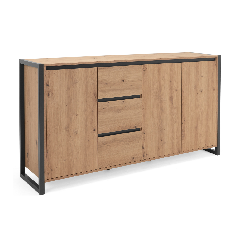 concept-usine-kotor-buffet-bois-ch-ne-160-cm-industriel-tiroirs image 7