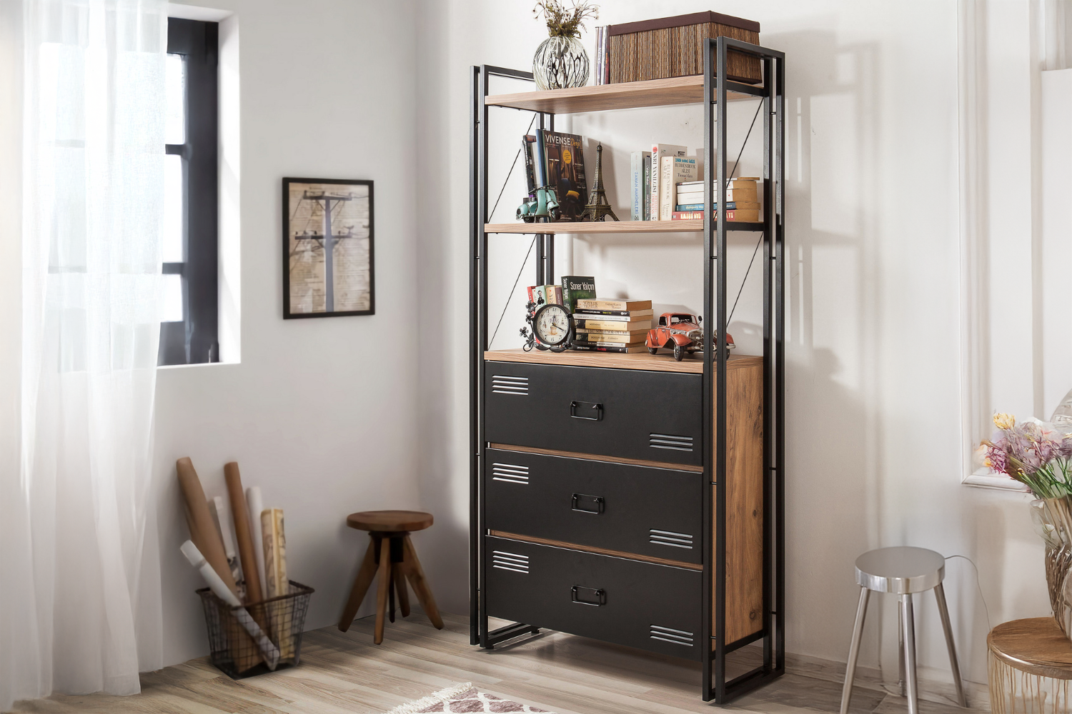 concept-usine-tali-biblioth-que-industrielle-bois-noir image 1