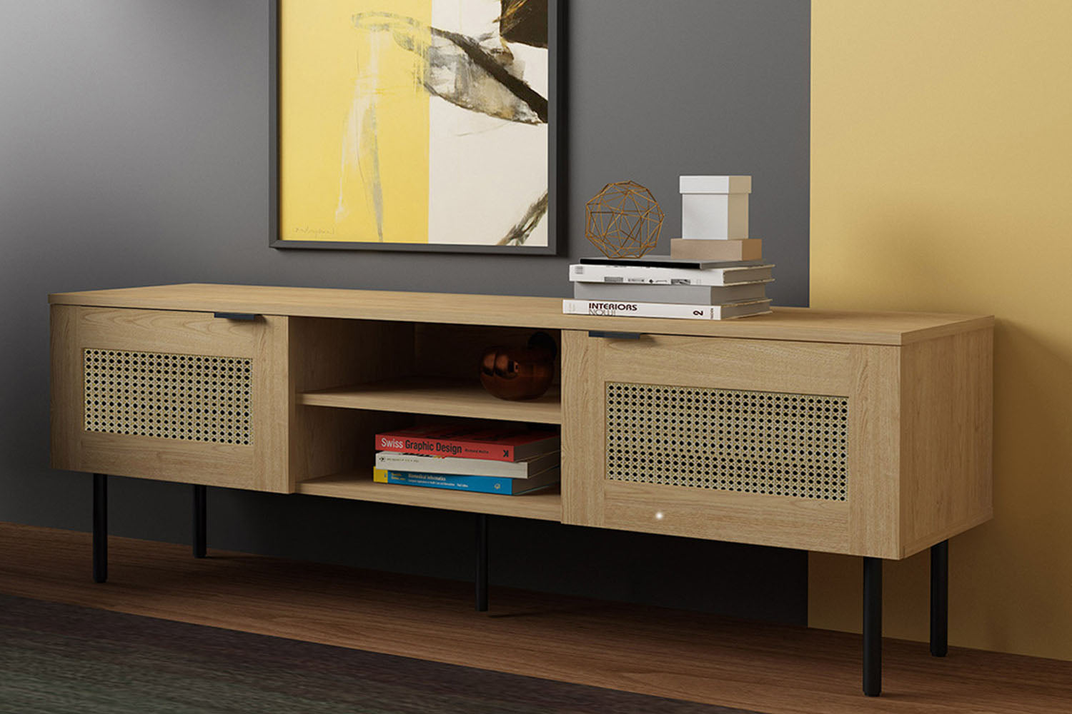 concept-usine-ubud-meuble-tv-bois-150-cm-marron-cannage image 1