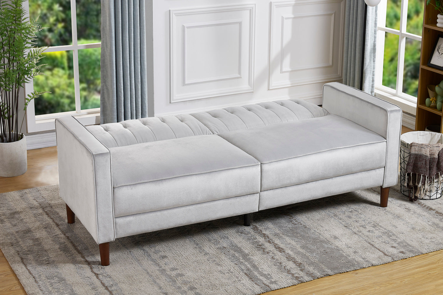concept-usine-liverpool-canap-convertible-3-places-velours-gris-clair image 3