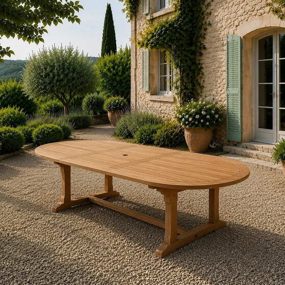 concept-usine-kajang-ovale-300-cm-table-jardin-teck-extensible image 1