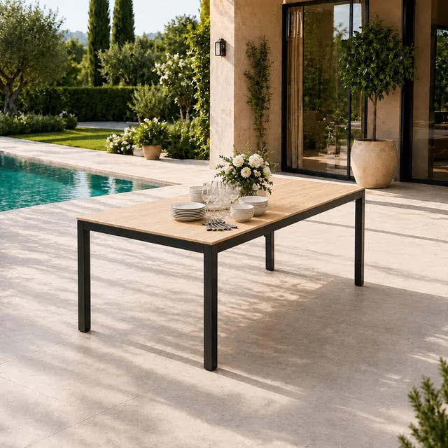concept-usine-brisbane-190cm-table-de-jardin-8-places-effet-bois image 1