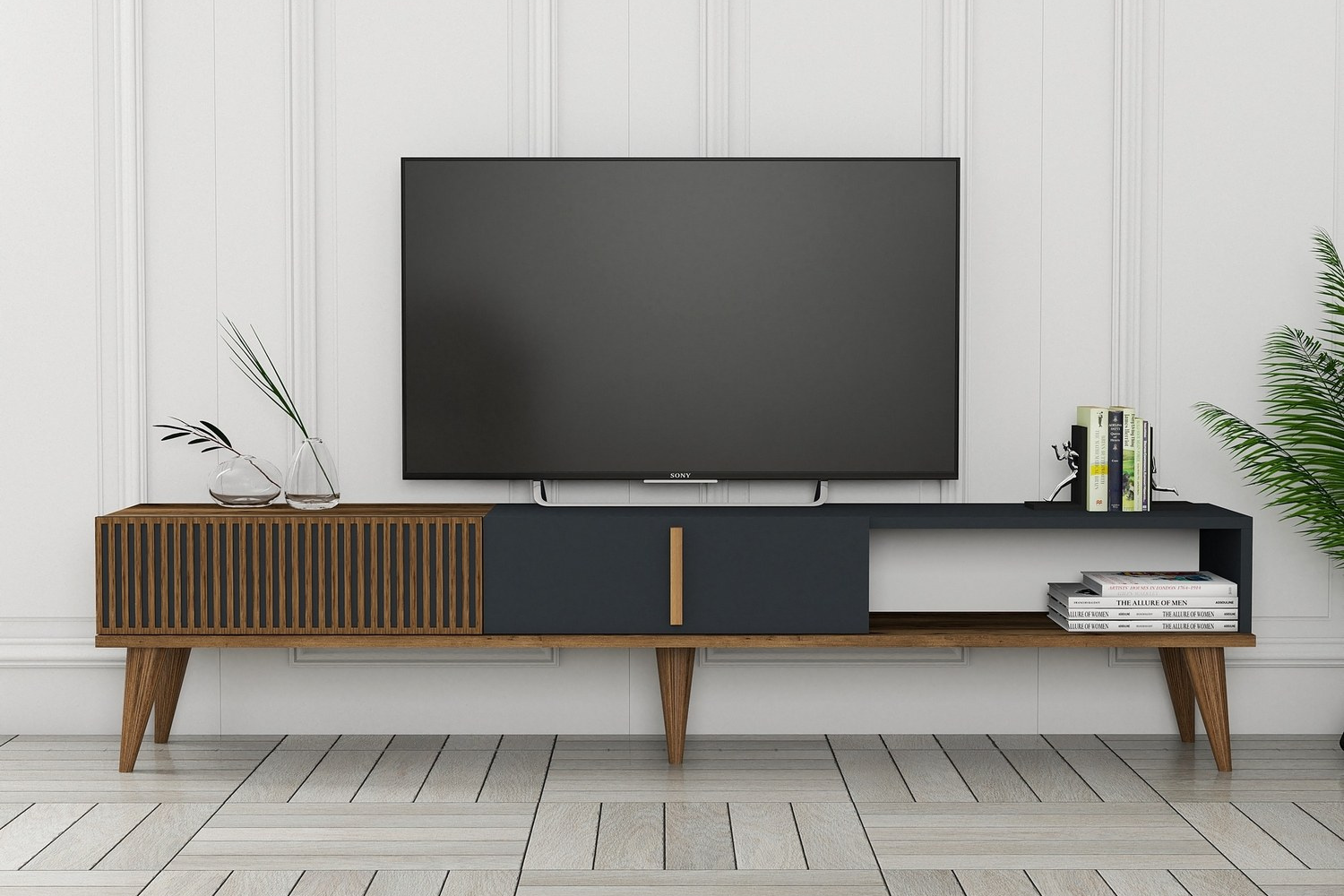 concept-usine-nola-meuble-tv-180-cm-bois-noyer-anthracite image 1