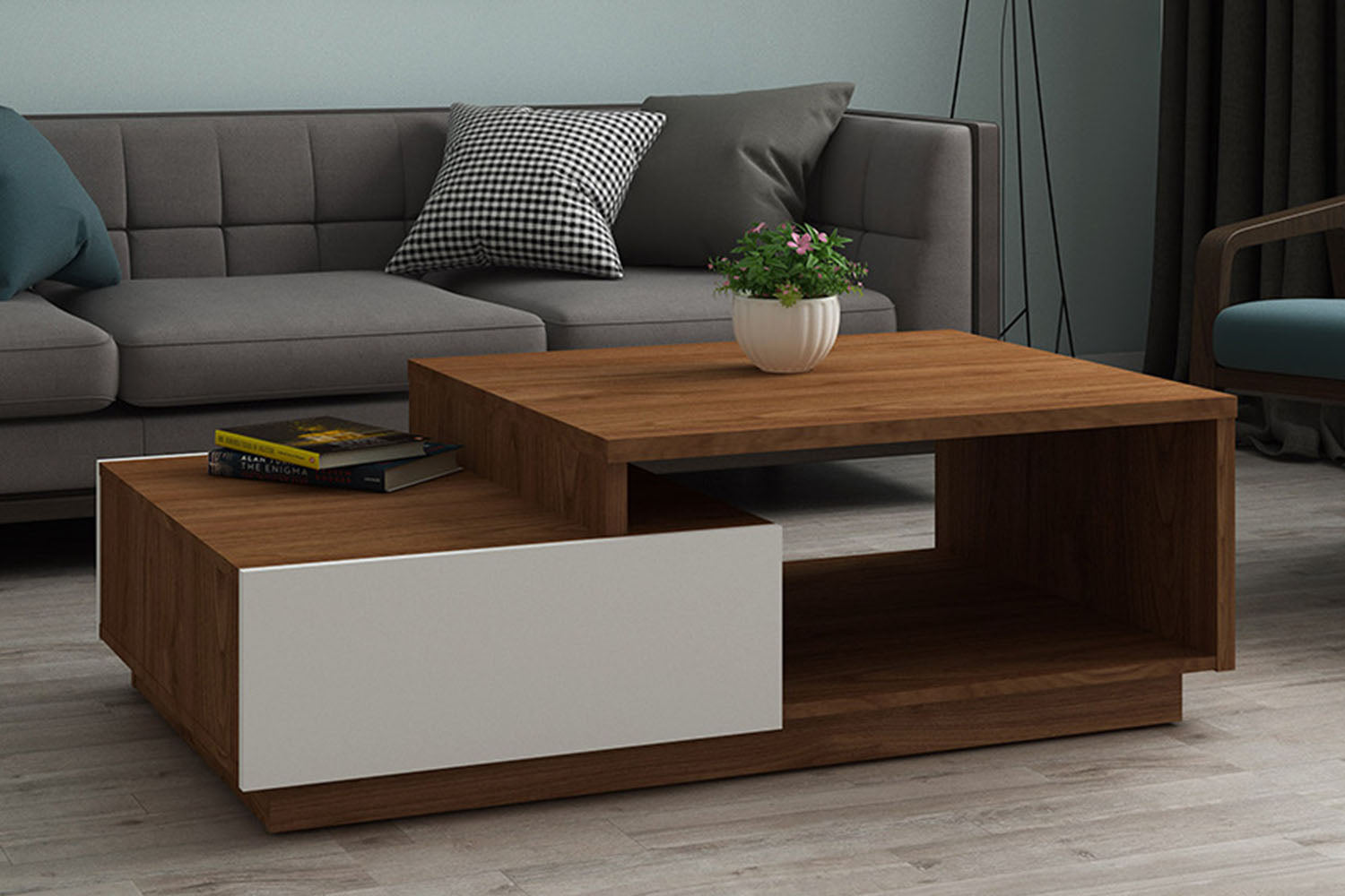 concept-usine-montreal-table-basse-bois-blanc-2-tiroirs image 1