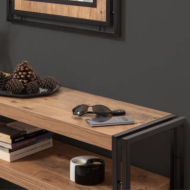 concept-usine-hanko-console-d-entr-e-140-cm-noir-et-bois-avec-tag-re image 1