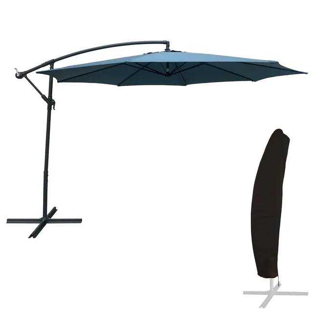 happy-garden-oahu-parasol-d-port-rond-3-5-m-bleu-gris-manivelle image 1