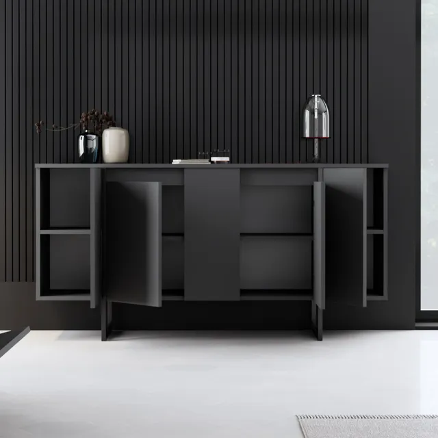 concept-usine-boras-buffet-noir-bois-160-cm-avec-porte image 1