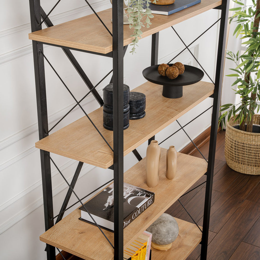 concept-usine-elysian-biblioth-que-bois-m-tal-180-cm-industriel image 2