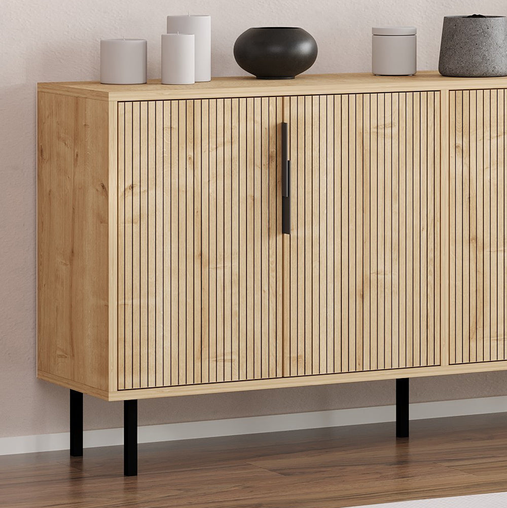concept-usine-ciaro-buffet-150-cm-noir-et-bois-cannel-4-portes image 2