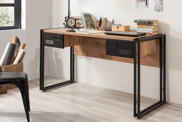concept-usine-skirv-bureau-bois-m-tal-noir-avec-tiroirs image 1