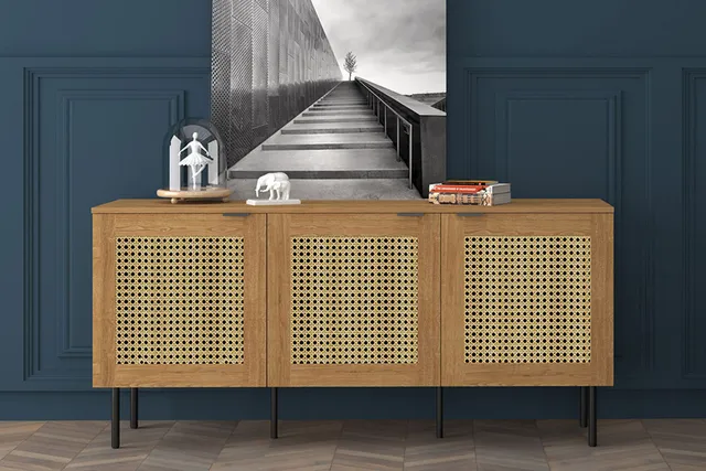 concept-usine-ubud-buffet-bois-ch-ne-cannage-160-cm-3-portes image 1