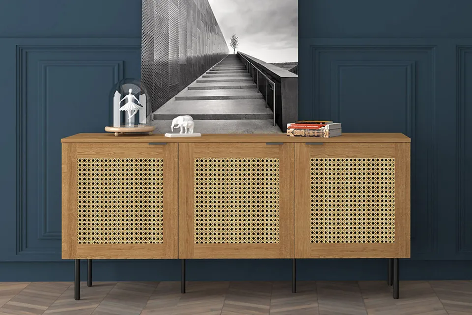 concept-usine-ubud-buffet-bois-ch-ne-cannage-160-cm-3-portes image 1