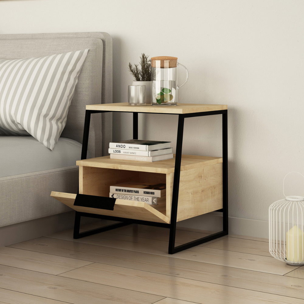 concept-usine-inka-table-de-chevet-bois-noir-industrielle image 2