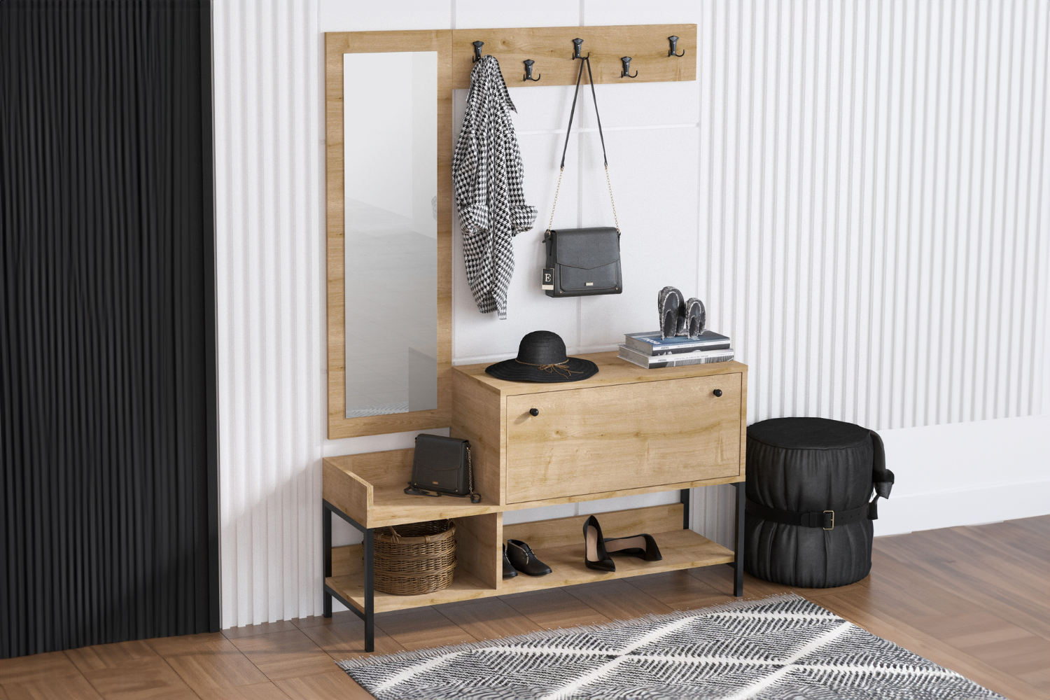 concept-usine-dragor-meuble-d-entr-e-bois-miroir-industriel image 3