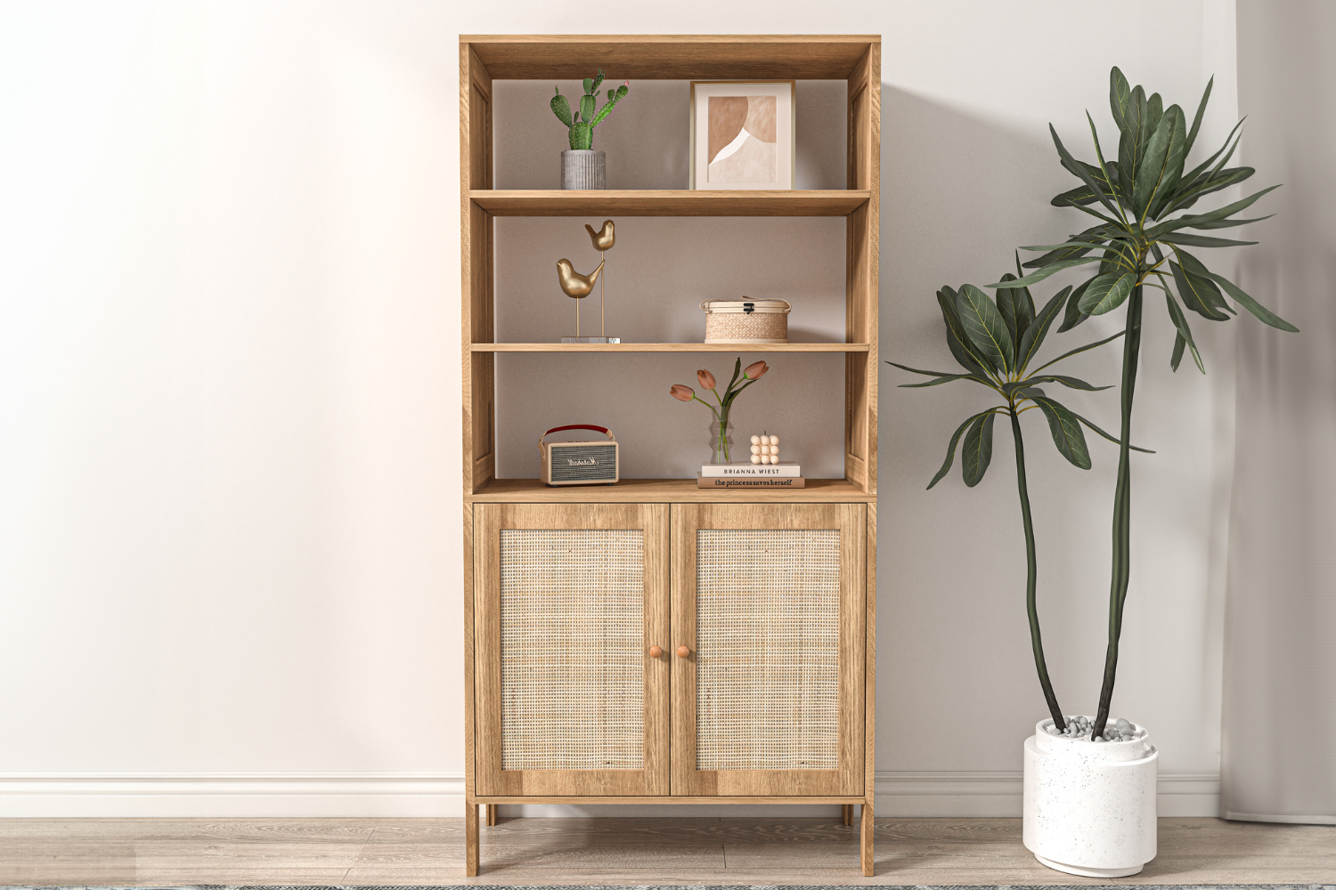 concept-usine-cange-biblioth-que-bois-cannage-scandinave image 2