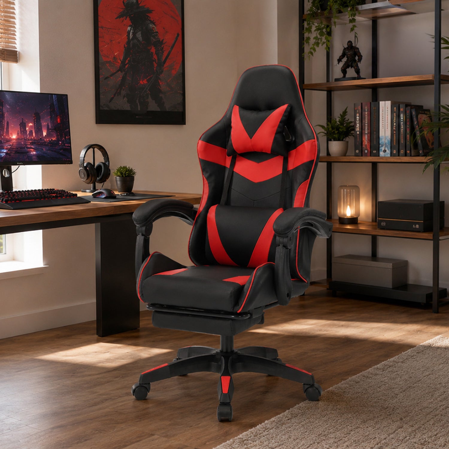 concept-usine-akron-chaise-gaming-noir-et-rouge-inclinable image 1