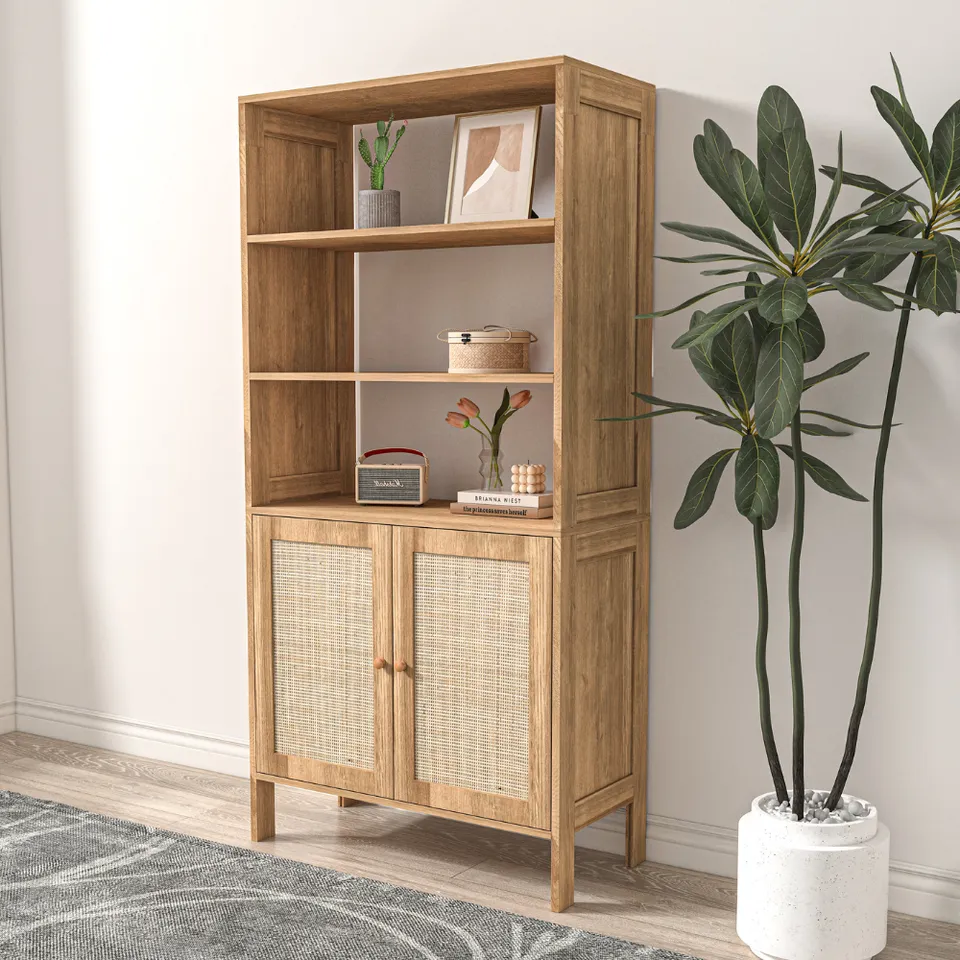 concept-usine-cange-biblioth-que-bois-cannage-scandinave image 1