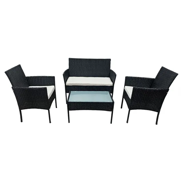 happy-garden-corfou-salon-de-jardin-noir-4-places-coussins-beige image 1
