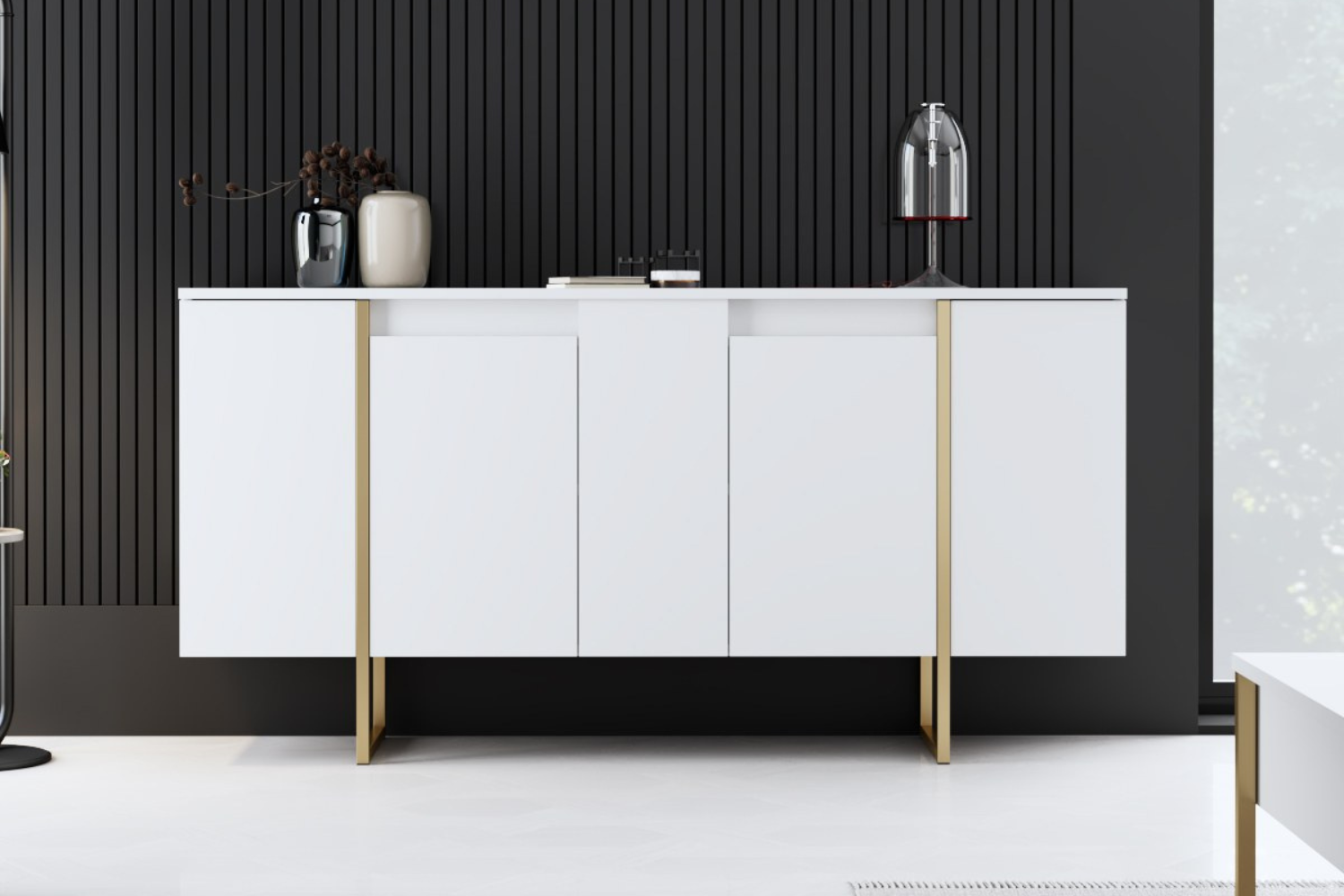 concept-usine-luxor-buffet-bois-160-cm-blanc-4-portes-design image 5