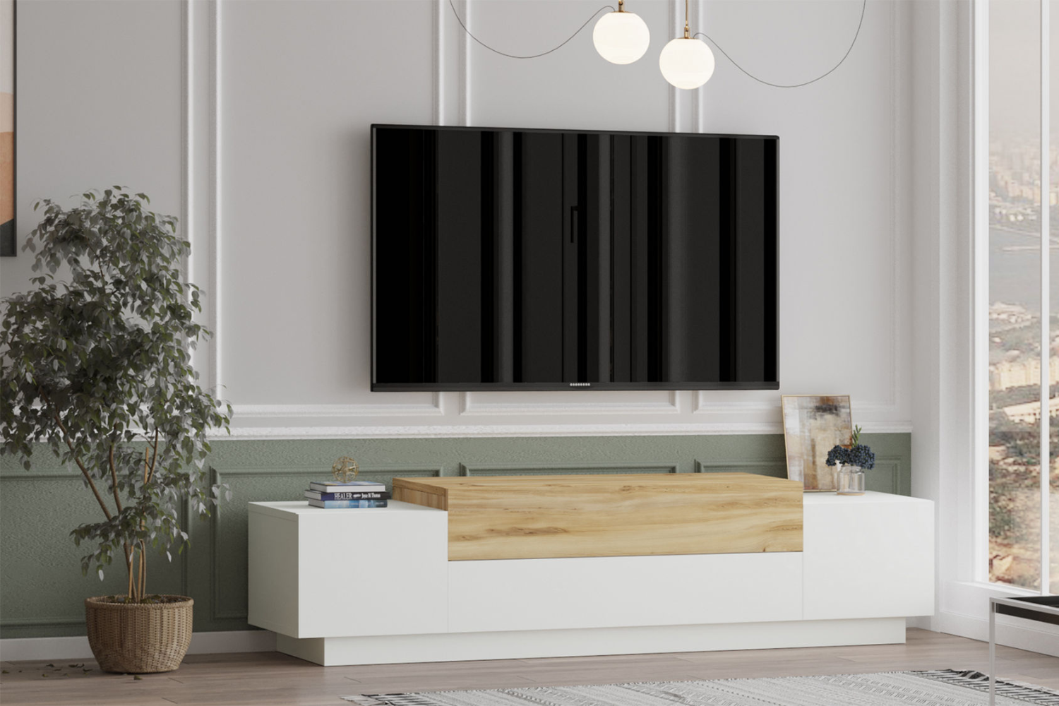 concept-usine-melo-meuble-tv-160-cm-blanc-bois image 1