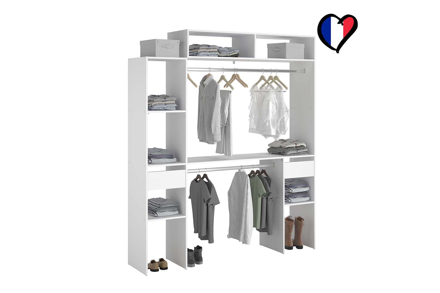 concept-usine-elys-e-dressing-blanc-140-cm-avec-rideau-2-tiroirs image 1