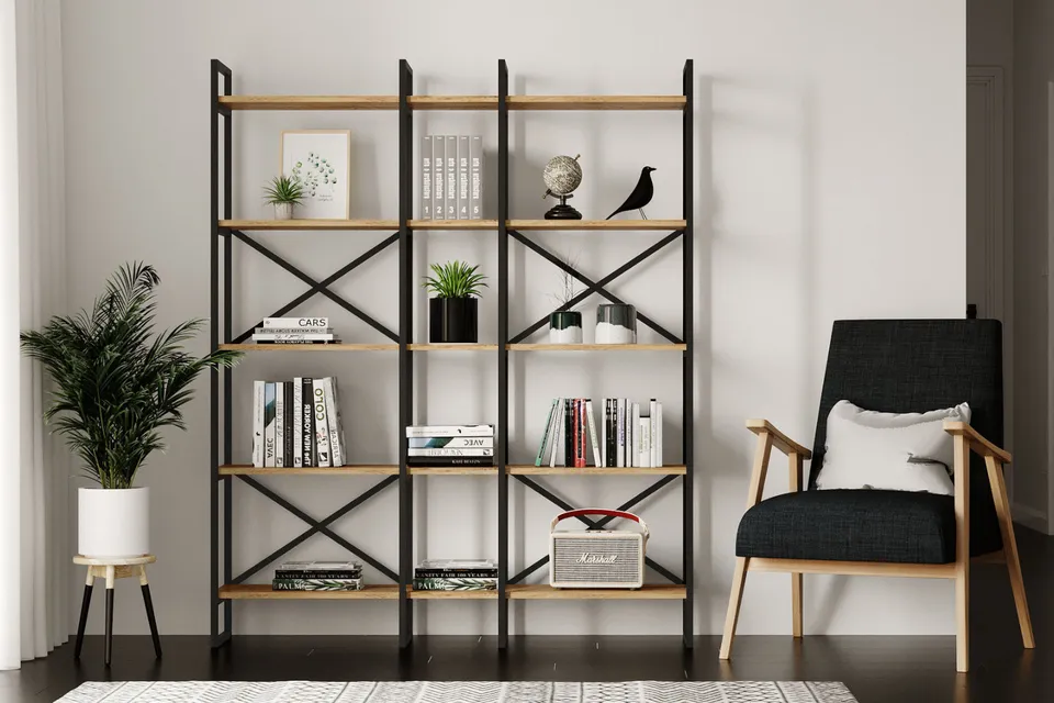 concept-usine-fabi-biblioth-que-industrielle-bois-noir-5-tag-res image 1