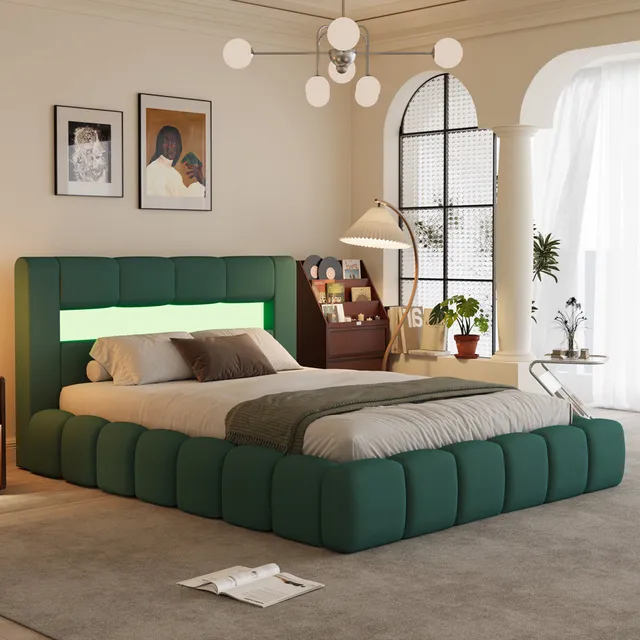 concept-usine-omaha-lit-coffre-velours-beige-140x190-led image 1
