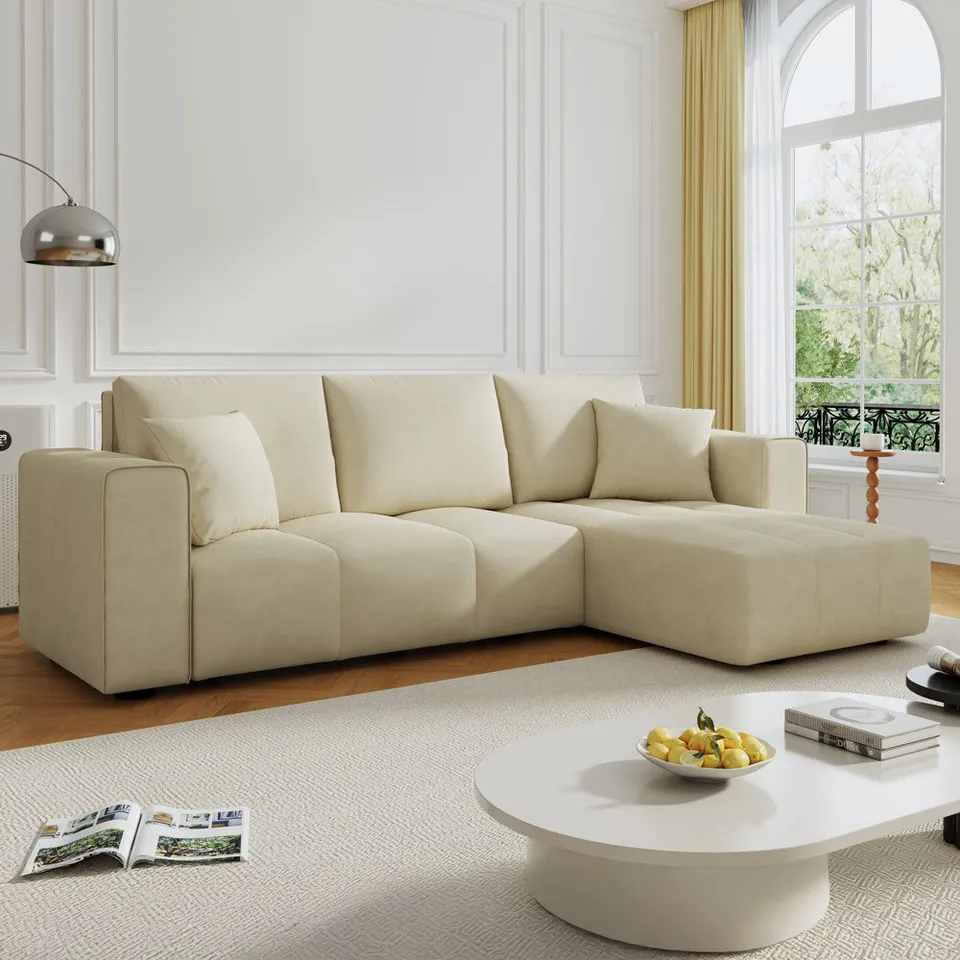 concept-usine-brighton-canap-angle-convertible-velours-beige image 1