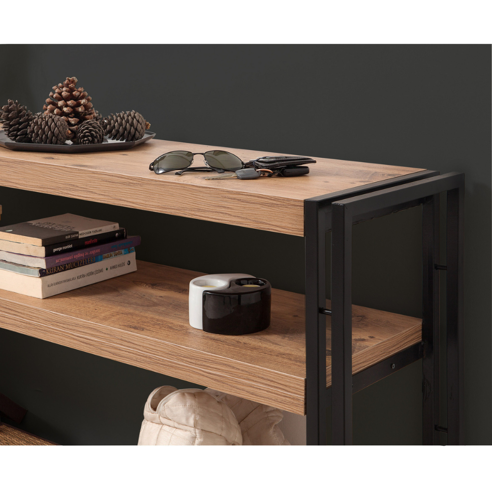 concept-usine-hanko-console-d-entr-e-140-cm-noir-et-bois-avec-tag-re image 2