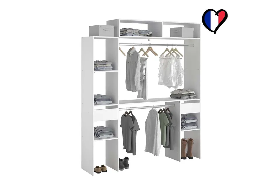 concept-usine-elys-e-dressing-blanc-140-cm-avec-rideau-2-tiroirs image 1